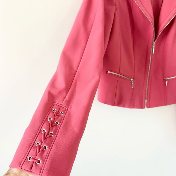 White House Black Market Moto Jacket with Lace up Detail in Pink Size 12 - Picture 2 of 5